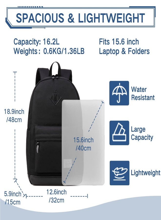 فاشي حقيبة ظهر VASCHY للرجال والنساء، حقيبة ظهر مدرسية مقاومة للماء، حقيبة ظهر يومية للمراهقين/طلاب الجامعات، لون أسود سادة - Image 2