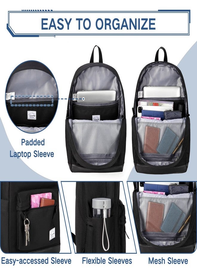 فاشي حقيبة ظهر VASCHY للرجال والنساء، حقيبة ظهر مدرسية مقاومة للماء، حقيبة ظهر يومية للمراهقين/طلاب الجامعات، لون أسود سادة - Image 5