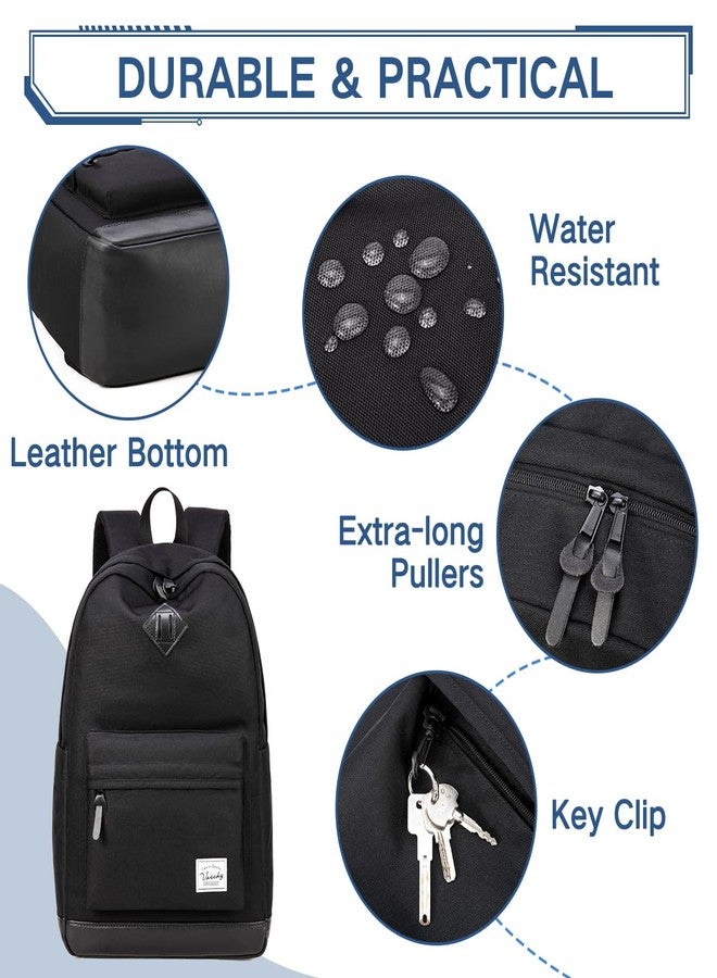 فاشي حقيبة ظهر VASCHY للرجال والنساء، حقيبة ظهر مدرسية مقاومة للماء، حقيبة ظهر يومية للمراهقين/طلاب الجامعات، لون أسود سادة - Image 3