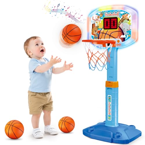 LACCHOUFEE Toddler Basketball Hoop Indoor for Age 13 Kids Basketball Hoop with Led Light Scoreboard Adjustable Basketball Goal with 3 Balls Outdoor Sport Toy for 1 2 3 4 Year Old Baby Boy Girl Birthday Gift - Image 1