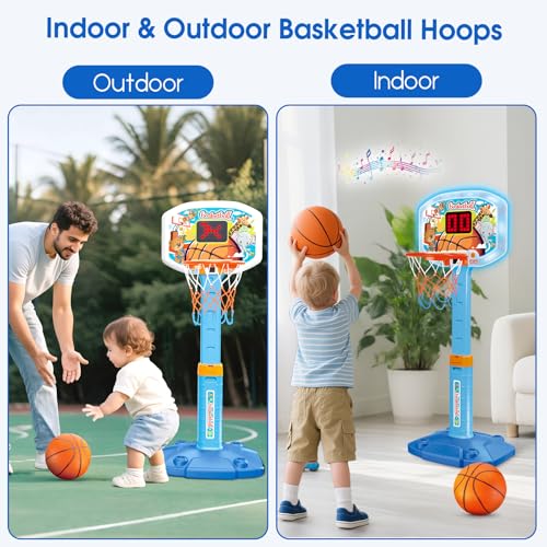 LACCHOUFEE Toddler Basketball Hoop Indoor for Age 13 Kids Basketball Hoop with Led Light Scoreboard Adjustable Basketball Goal with 3 Balls Outdoor Sport Toy for 1 2 3 4 Year Old Baby Boy Girl Birthday Gift - Image 5
