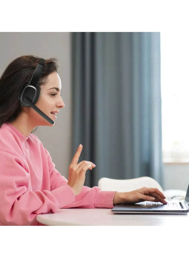 Mono Headphone with Microphone Noise Cancelling Microphone Mute Button Adjustable Headband ENC Flexible 270° Rotating Microphone Seamless Sound Bluetooth V5.2 15 Hours Working Time - Black