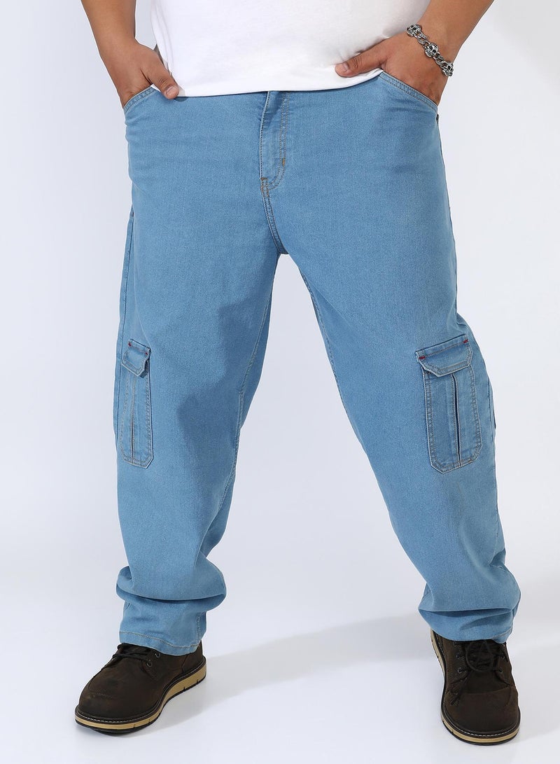 Instafab Plus Men's Light Blue Straight Cargo Denim Jeans - Image 2