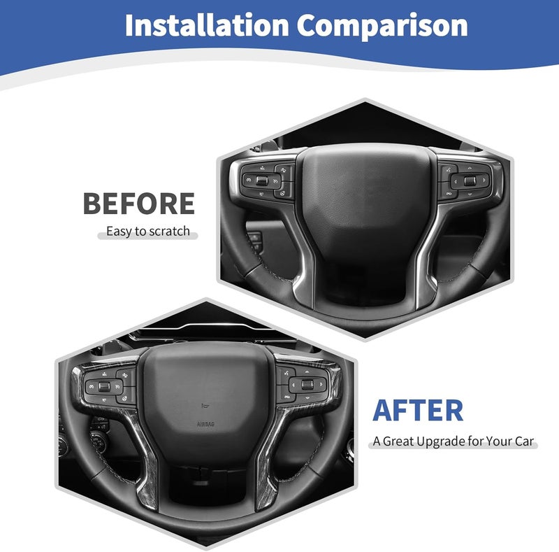RT-TCZ Black Wood Grain Steering Wheel Panel Trim for Chevy Tahoe, Suburban, Silverado - Image 2