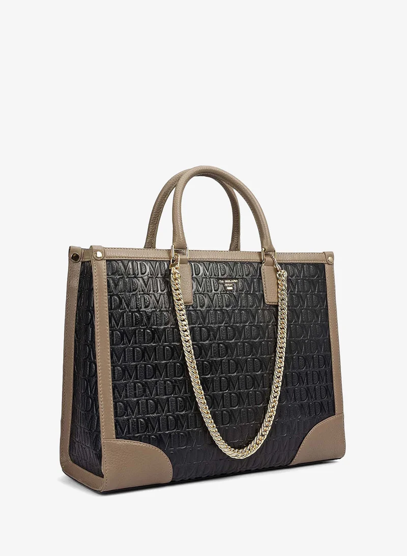 Da Milano Medium Monogram Leather Book Tote - Black