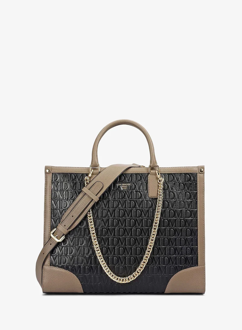 Da Milano Medium Monogram Leather Book Tote - Black