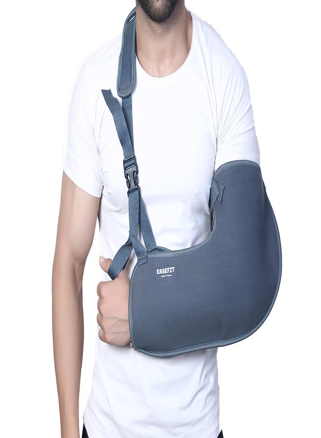 EASEFIT Arm Supporter Arm Sling Pouch Belt with Elbow Support, Arm Immobilizer Brace for Fracture, Sprain, Dislocation and Pain Relief (L, Grey) - Image 1