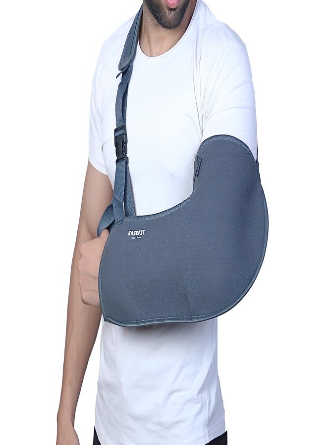 EASEFIT Arm Supporter Arm Sling Pouch Belt with Elbow Support, Arm Immobilizer Brace for Fracture, Sprain, Dislocation and Pain Relief (L, Grey) - Image 2