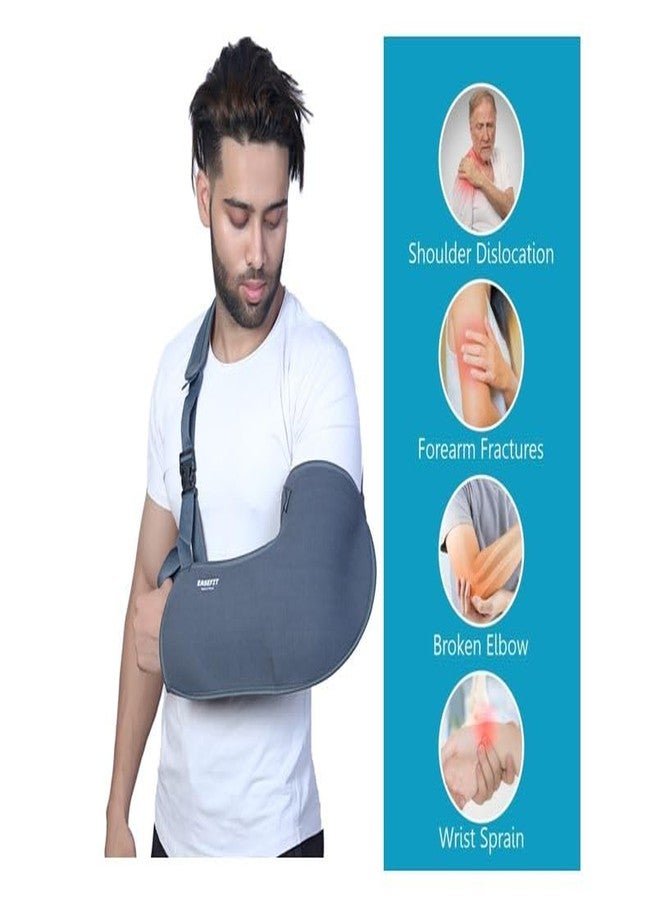 EASEFIT Arm Supporter Arm Sling Pouch Belt with Elbow Support, Arm Immobilizer Brace for Fracture, Sprain, Dislocation and Pain Relief (L, Grey) - Image 4