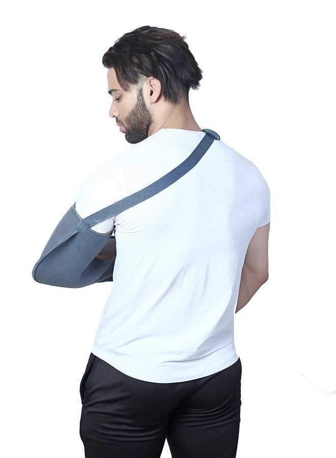 EASEFIT Arm Supporter Arm Sling Pouch Belt with Elbow Support, Arm Immobilizer Brace for Fracture, Sprain, Dislocation and Pain Relief (L, Grey) - Image 3