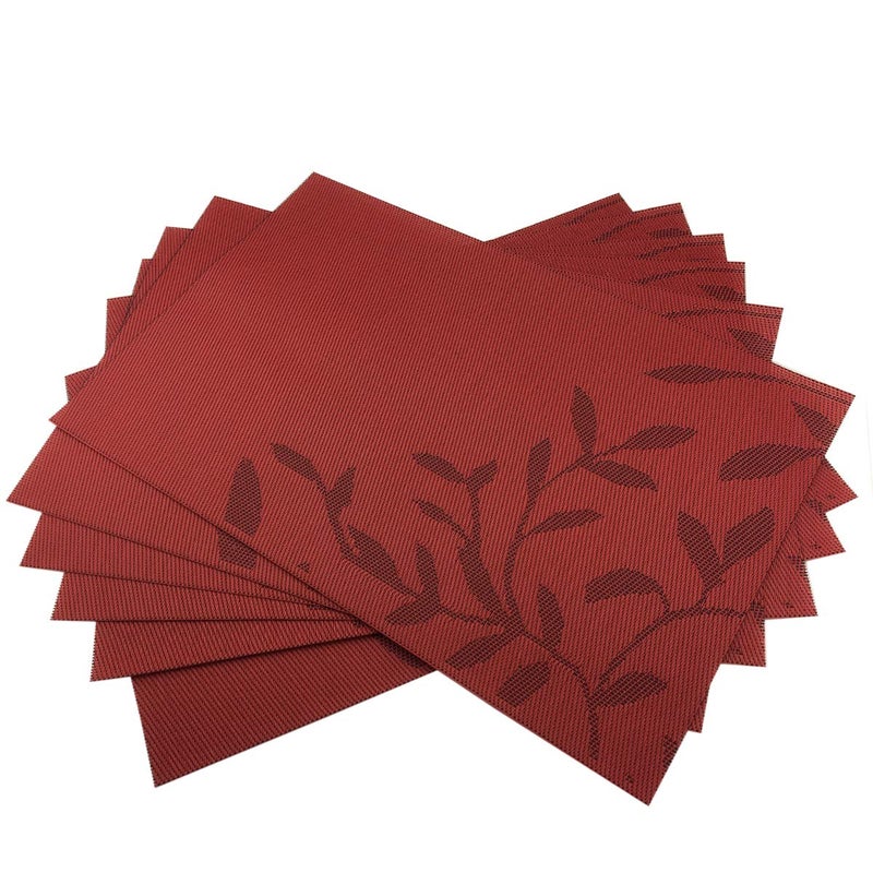 Gugrida Place Mats PVC Set of 6 Table Placemats Set of 6 PVC Table Mats Natural Color 6 pcs Red Leaves