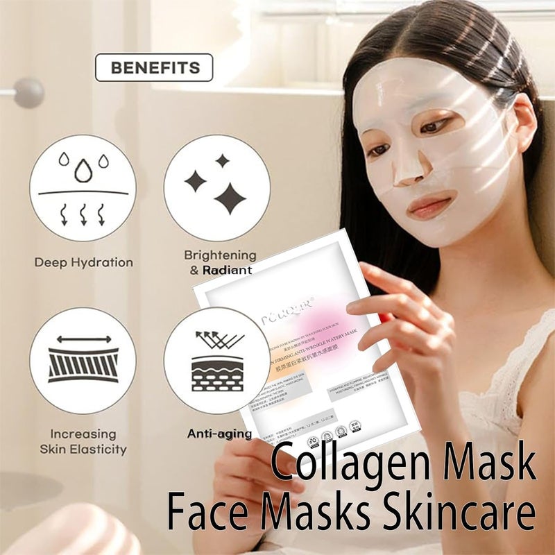 Hydrating Collagen Face Mask Firming Anti Wrinkles Moisturzing Face Masks Beauty for Nourishing Bio-Collagen Real Deep Collagen Overnight Mask Skincare 5 Sheets Per Box - Image 4