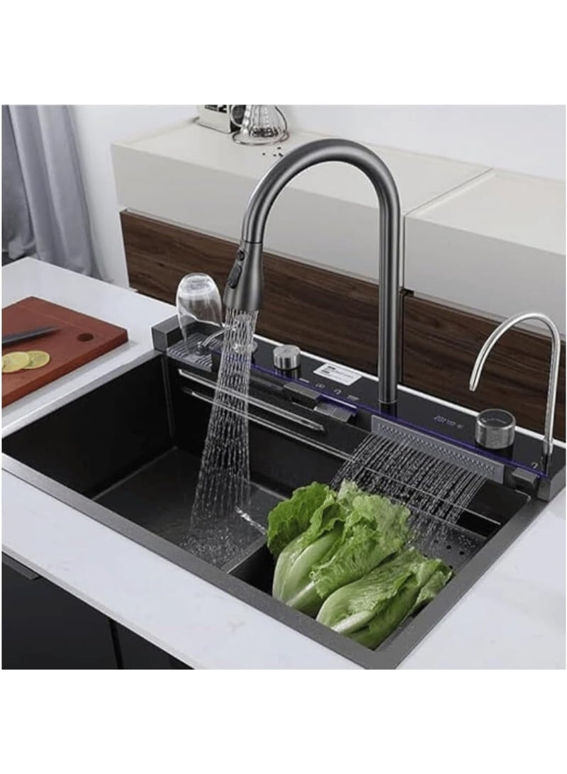 Smart Kitchen Sink Faucet with Waterfall & Pull-Down Sprayer | Stainless Steel Touch Control Mixer Tap with Dual Spray, Modern Kitchen Faucet, Luxury Sink Upgrade - Image 1