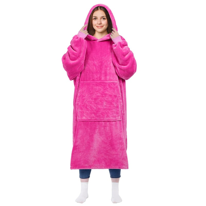 KPBLIS Hoodie Blanket Gifts for Women and Men Wearable Blanket Sweatshirt Warm and Cozy Oversized Fleece Blanket with Sleeves and Giant Pocket for Adults Rose Pink