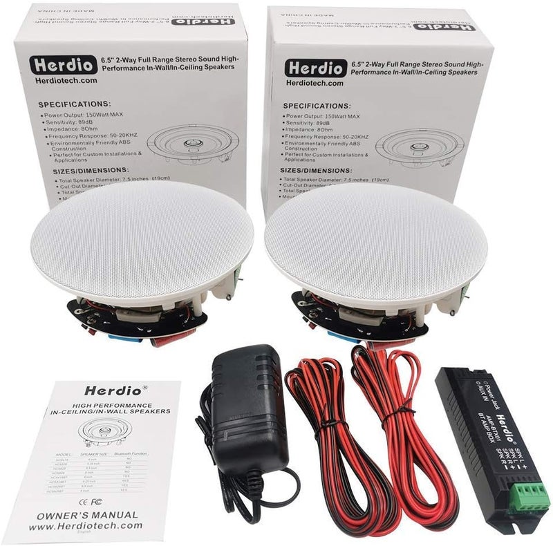 Herdio 300 Watts 6.5 Inches Ceiling Bluetooth Speakers For Office,Kitchen,Living Room,Bathroom,7.6 Inch Cutout Diameter(1 Pair) - Image 5