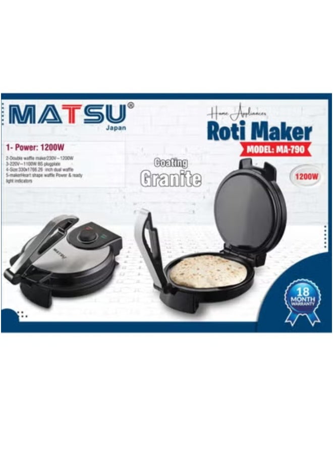 Generic 10-Inch Electric Roti Maker – 1200W Non-Stick Chapati and Flatbread Press with Durable Stainless Steel Body, Adjustable Temperature Control, Dual Indicator Lights, Safety Lock, Easy-Clean Non-Stick Plates, Instruction Manual Included – 220-240V Kitchen Appliance – Black  - Image 4