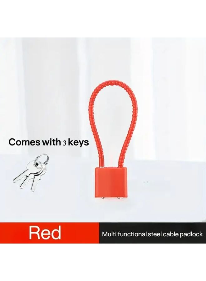 15 Inch Heavy Duty Steel Cable Lock Anti Theft Red Braided Cord Secure Keychain - Image 1