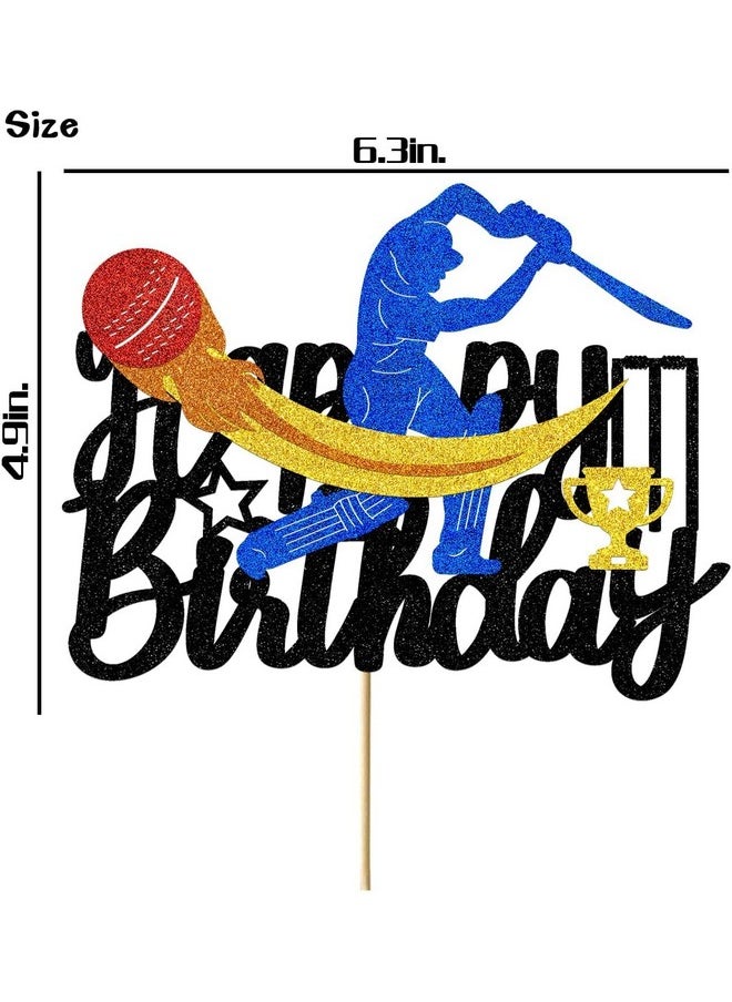 Confetti - Confetti Cricket Cake Topper Elevate The Birthday Bash Of Your Favorite Cricket Fan With Our Premium Glitter Card Cricket Theme Cake Topper! - Image 1