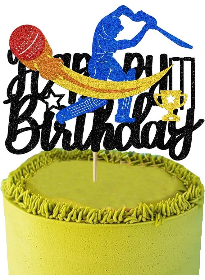 Confetti - Confetti Cricket Cake Topper Elevate The Birthday Bash Of Your Favorite Cricket Fan With Our Premium Glitter Card Cricket Theme Cake Topper! - Image 1
