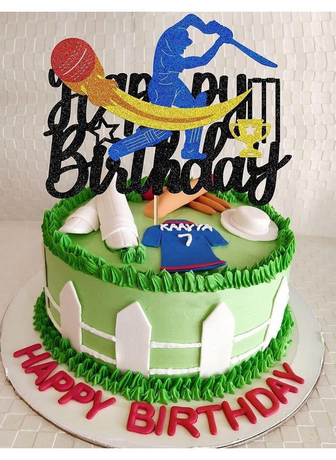 Confetti - Confetti Cricket Cake Topper Elevate The Birthday Bash Of Your Favorite Cricket Fan With Our Premium Glitter Card Cricket Theme Cake Topper! - Image 1