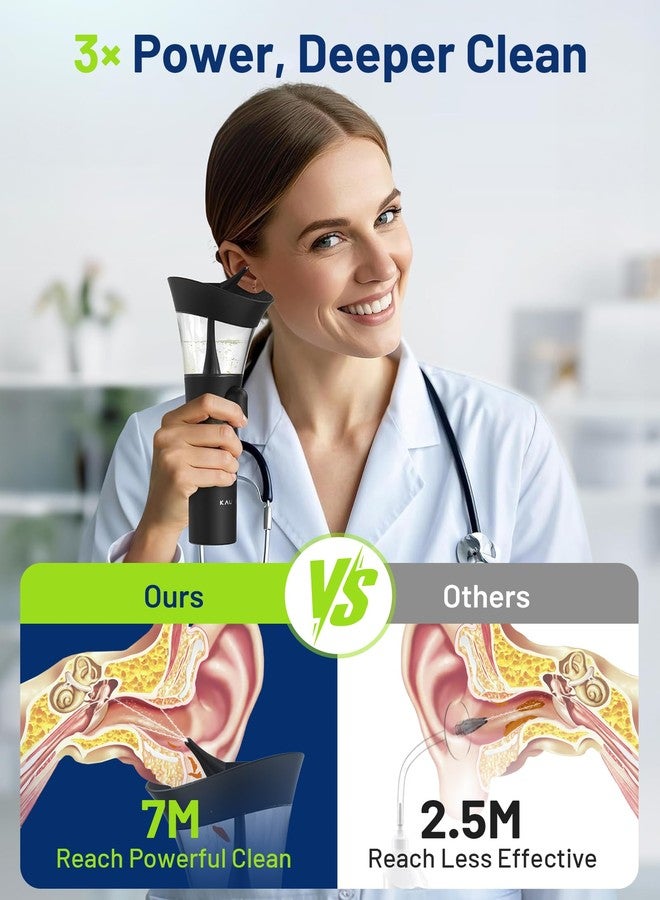 KAUGIC جهاز KAUGIC لإزالة شمع الأذن - منظف أذن يدوي بيد واحدة مزود بكاميرا، 7 ملاعق أذن، طقم ري أذن آمن للبالغين، مؤهل للاستخدام مع حسابات الإنفاق الصحي (أسود) - Image 3