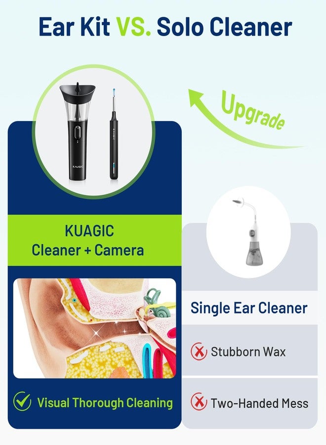 KAUGIC جهاز KAUGIC لإزالة شمع الأذن - منظف أذن يدوي بيد واحدة مزود بكاميرا، 7 ملاعق أذن، طقم ري أذن آمن للبالغين، مؤهل للاستخدام مع حسابات الإنفاق الصحي (أسود) - Image 2