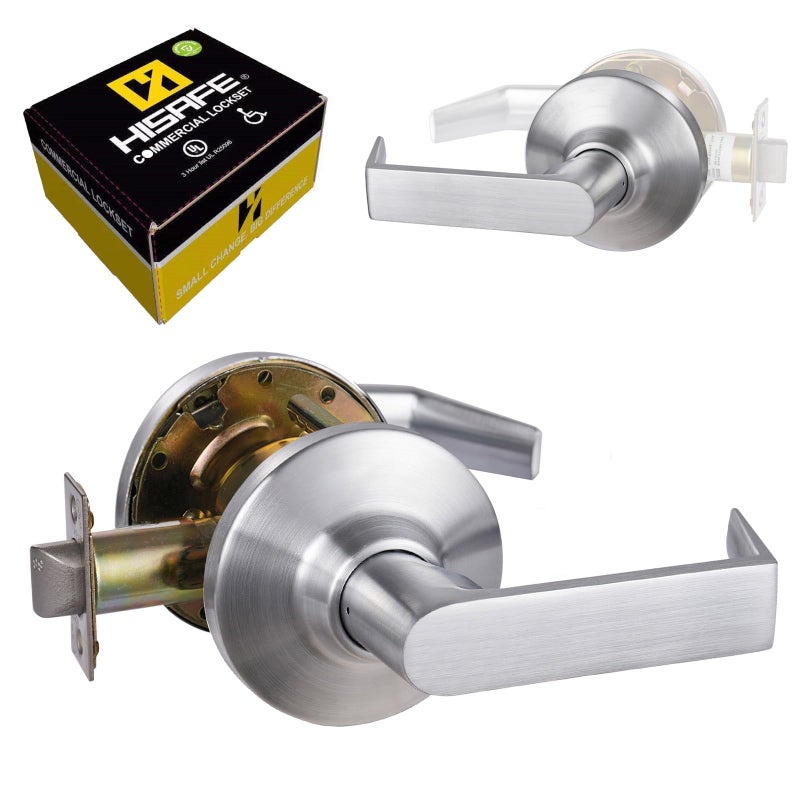 HISAFE Passage Grade 1 Commercial Door Locks Heavy Duty Engineering Door Lever NonHanded UL 3 Hour Fire Rated ADA Compliant Brass Latch 234Backset Satin Chrome 26D - Image 2