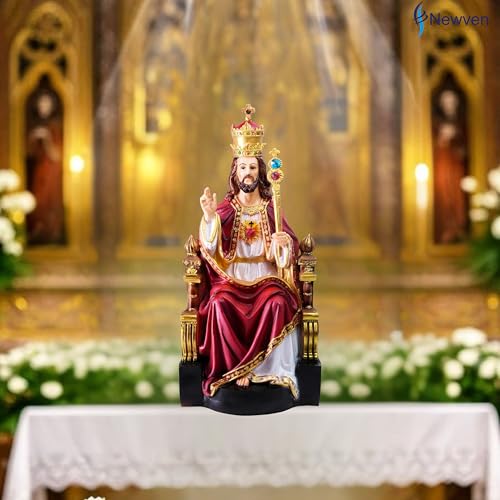 Newven Poly Marble Christ The King Statues Jesus Christian Gifts Home Decor God Idol Showpiece for Table Wall Figurine House Warming Wedding Anniversary, Multicolour, 14 X 15 X 31 CM - Image 5
