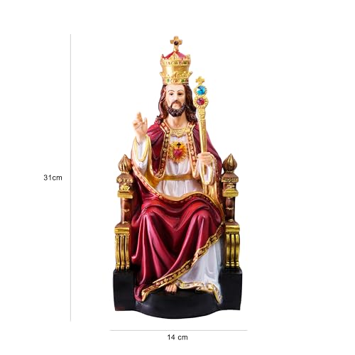 Newven Poly Marble Christ The King Statues Jesus Christian Gifts Home Decor God Idol Showpiece for Table Wall Figurine House Warming Wedding Anniversary, Multicolour, 14 X 15 X 31 CM - Image 3