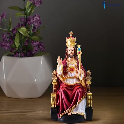 Newven Poly Marble Christ The King Statues Jesus Christian Gifts Home Decor God Idol Showpiece for Table Wall Figurine House Warming Wedding Anniversary, Multicolour, 14 X 15 X 31 CM - Image 2