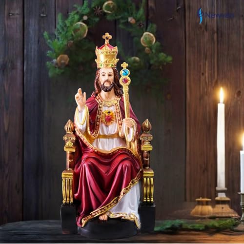 Newven Poly Marble Christ The King Statues Jesus Christian Gifts Home Decor God Idol Showpiece for Table Wall Figurine House Warming Wedding Anniversary, Multicolour, 14 X 15 X 31 CM - Image 4