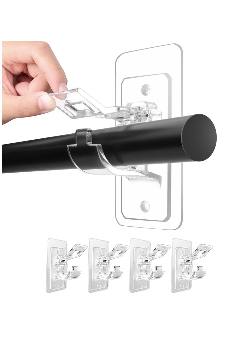 RAHAYM 4-Pack No Drill Needed Curtain Rod Holders Brackets, Self Adhesive Rod Holder Hooks, Multipurpose Nail Free Stick on Curtain Rod Hooks - Image 1