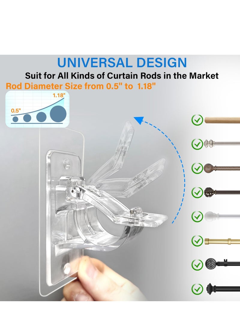 RAHAYM 4-Pack No Drill Needed Curtain Rod Holders Brackets, Self Adhesive Rod Holder Hooks, Multipurpose Nail Free Stick on Curtain Rod Hooks - Image 2