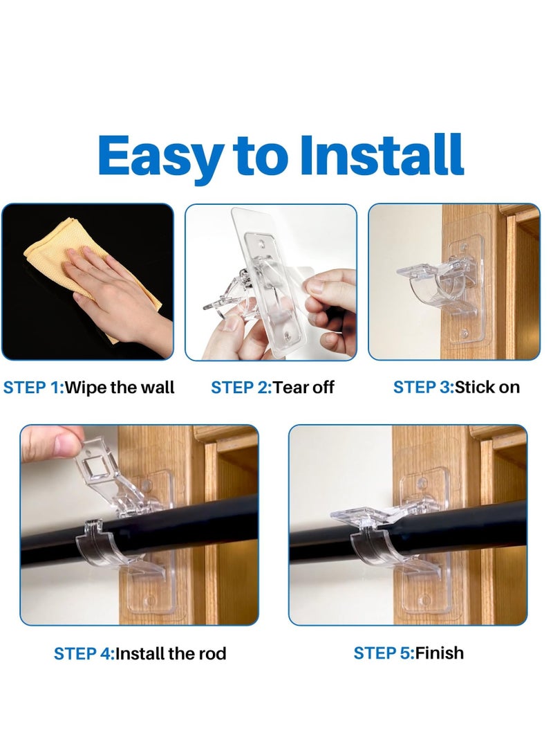 RAHAYM 4-Pack No Drill Needed Curtain Rod Holders Brackets, Self Adhesive Rod Holder Hooks, Multipurpose Nail Free Stick on Curtain Rod Hooks - Image 4