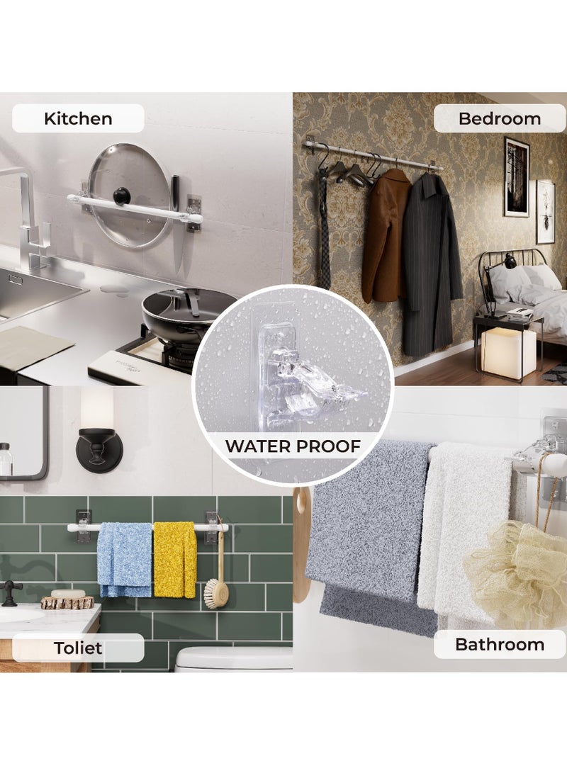 RAHAYM 4-Pack No Drill Needed Curtain Rod Holders Brackets, Self Adhesive Rod Holder Hooks, Multipurpose Nail Free Stick on Curtain Rod Hooks - Image 5