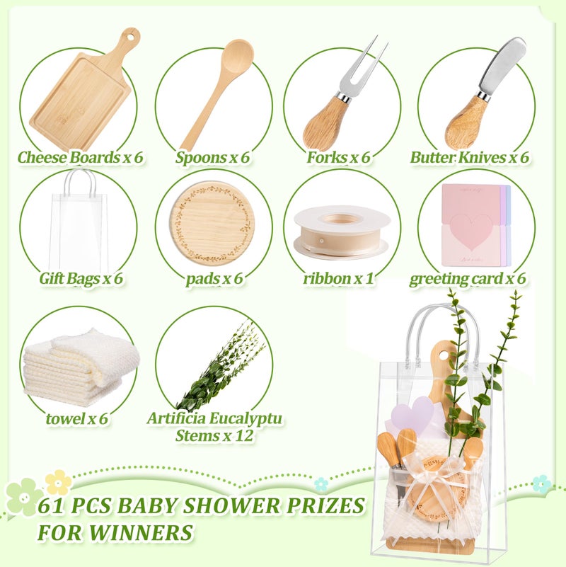 Lengba Baby Shower Prizes for Game Winnersï¼Œ6 Sets Bamboo Cheese Board Gift Setsï¼ˆ12.9 x 5.6 inï¼‰ - 61 PCS Party Favors with Thank You Card for Guests, Wedding Bridal Shower Gifts, Housewarming Party Favors. - Image 3