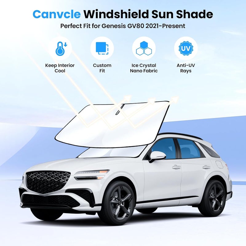 Canvcle Windshield Sun Shade for 2021-2025 2026 Genesis GV80 Accessories Upgraded Double-Layer Front Window Sunshade Cover Sun Visor Protector Foldable Block UV Rays Keep Vehicle Cool - Image 2