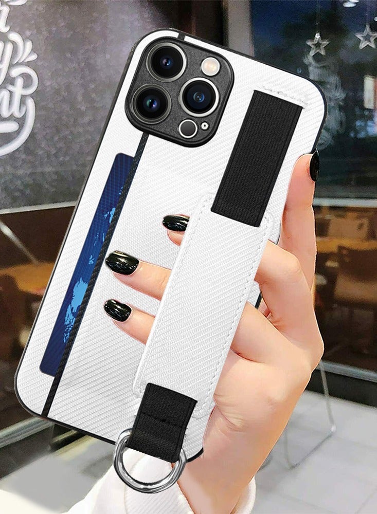 CATANES iPhone 13 Pro Case Cover with Hand Strap Finger Grip Loop and Card Holder Slot White  - Image 1