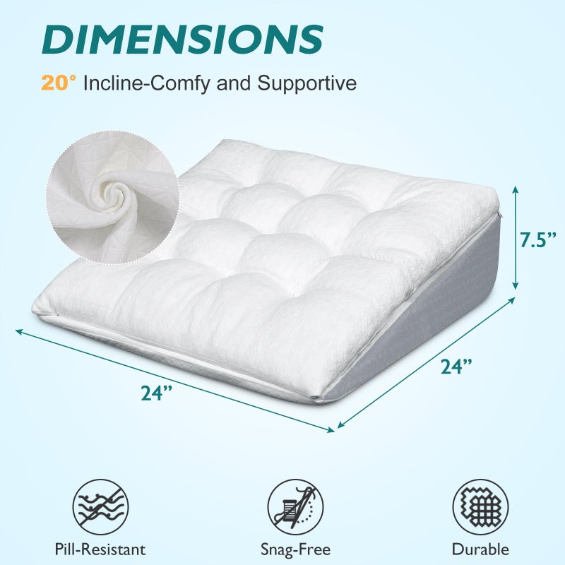 TANYOO Bed Wedge Pillow for Sleep Apnea 7.5Inch Gerd Pillow Patent Dual Layer Triangle Pillow Adjustable Shredded Memory Foam Topper Soft Support Ideal for Acid Reflux, After Surgery, Snoring - Image 3
