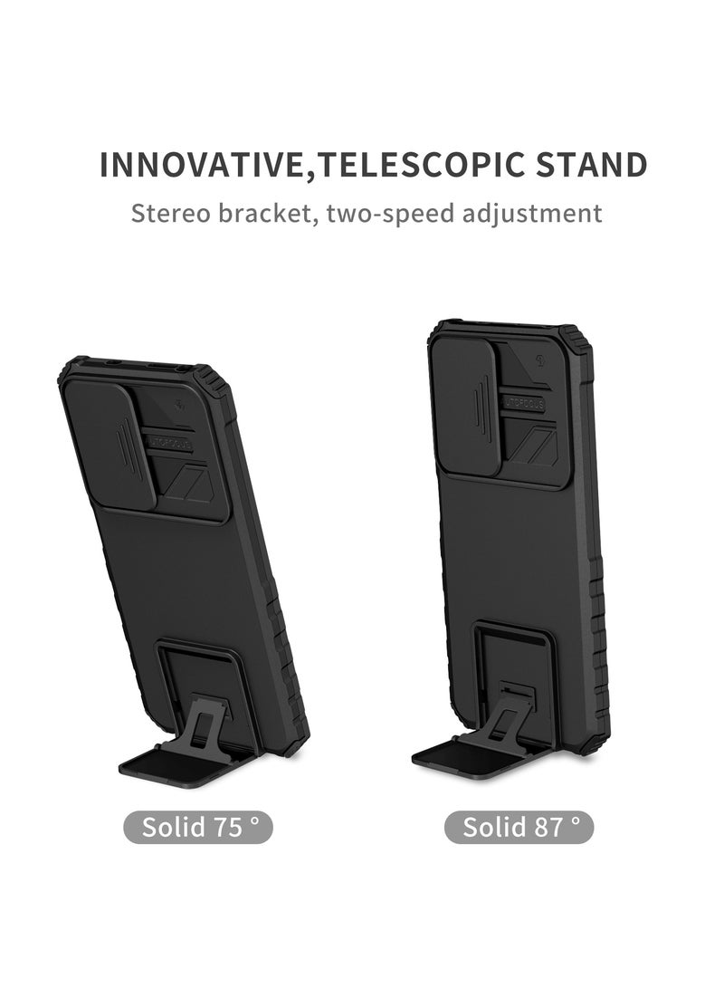 Xiaomi Redmi Note 11/11S (4G/5G) Black Mobile Phone Case Cover, Innovative Telescopic Bracket, Sliding Protection Camera Window, Bumper Shockproof Phone Back Cover  - Image 2