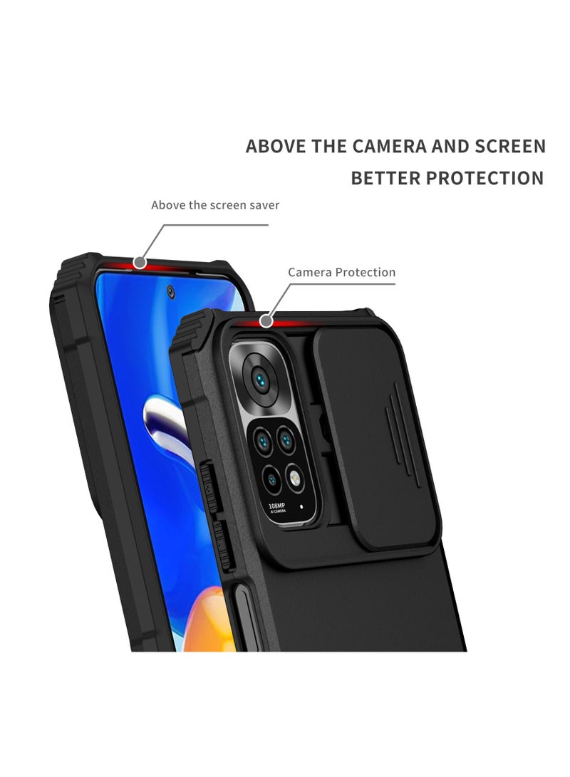 Xiaomi Redmi Note 11/11S (4G/5G) Black Mobile Phone Case Cover, Innovative Telescopic Bracket, Sliding Protection Camera Window, Bumper Shockproof Phone Back Cover  - Image 3