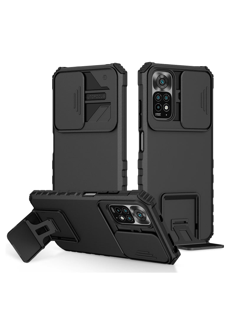 Xiaomi Redmi Note 11/11S (4G/5G) Black Mobile Phone Case Cover, Innovative Telescopic Bracket, Sliding Protection Camera Window, Bumper Shockproof Phone Back Cover  - Image 1