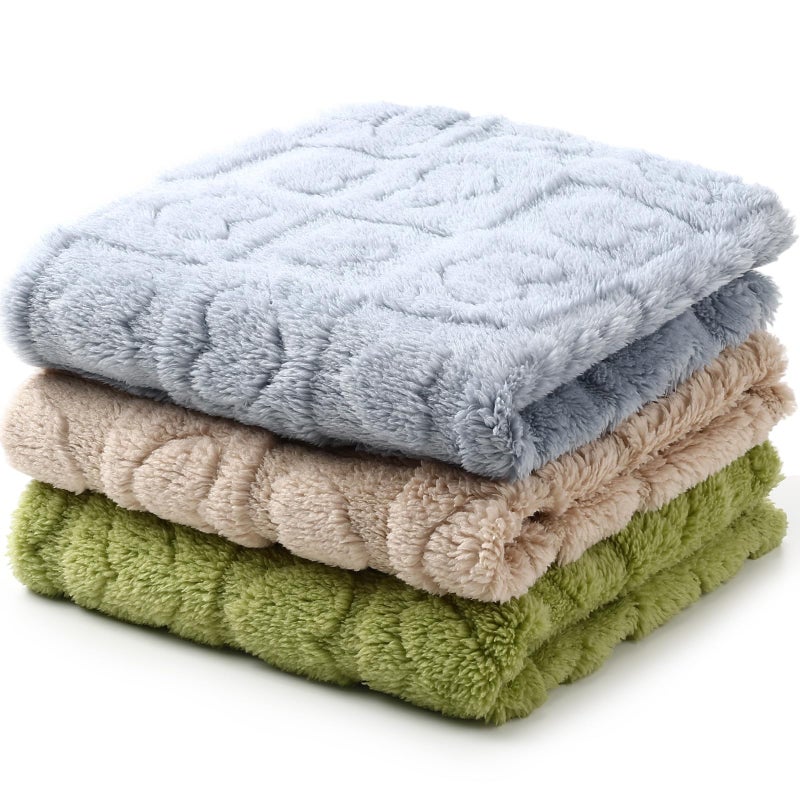 Tegeme 3 Pcs Small Dog Blanket 280 GSM Washable Pet Bed Cover Soft Fluffy Puppy Blanket 3D Textured Heart Checkered Pattern Fleece Soft Cat Plush Pet Throws for Kitten Doggy(Vibrant Colors,20"Ã—30") - Image 1