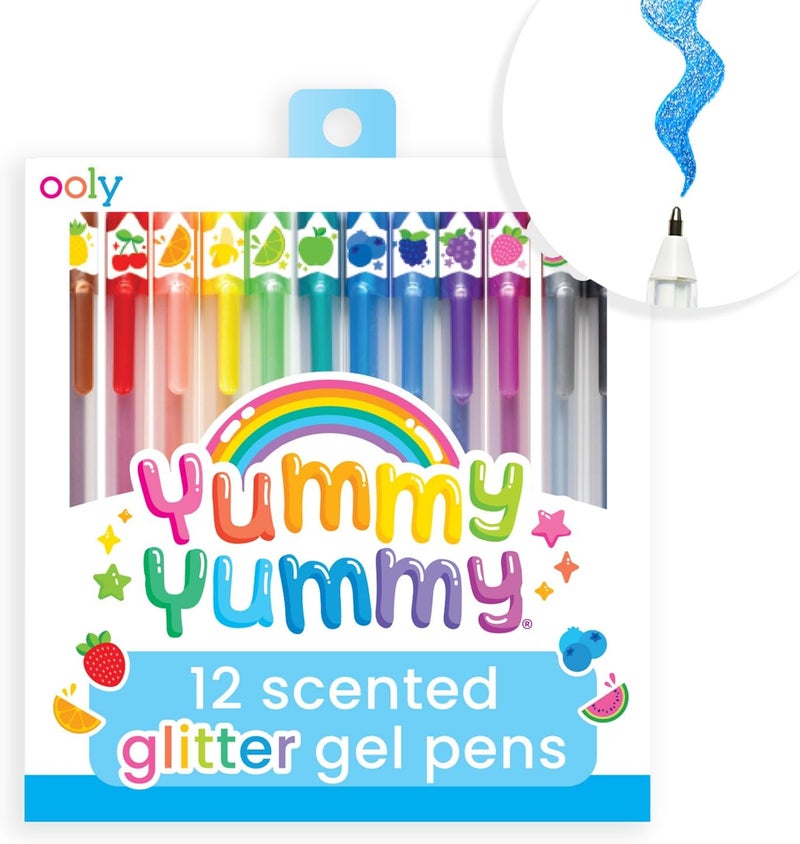 Ooly Scented Yummy Yummy Glitter Gel Pens Set of 12-1.00mm NIB Scented Glitter Pens for Kids and Adults, Art and Stationery Supplies - Image 1