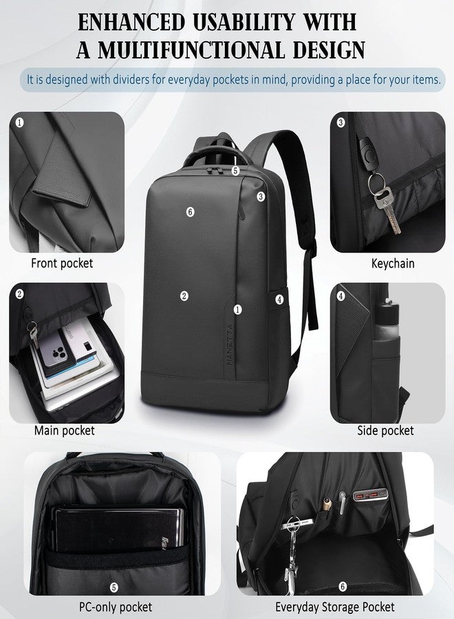 MANETTA Work Backpack for Men, Lightweight Laptop Backpack for 15.6in, with Water-proof Zipper, Business Backpack for Men Professional, Casual Daypack Rucksack for Commuter (GREY) - Image 4