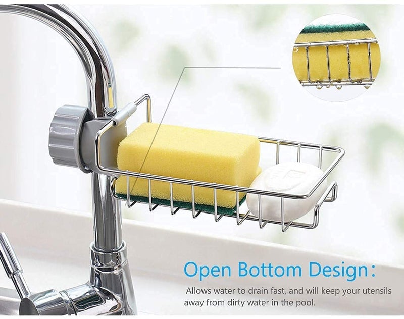 Zosoe ZOOSE Kitchen Adjustable Sink Faucet Shelf Stainless Steel Drain Rack for Soap, Sponge, Clip Hanging Holder Dishcloth, Towel Rack - Image 4