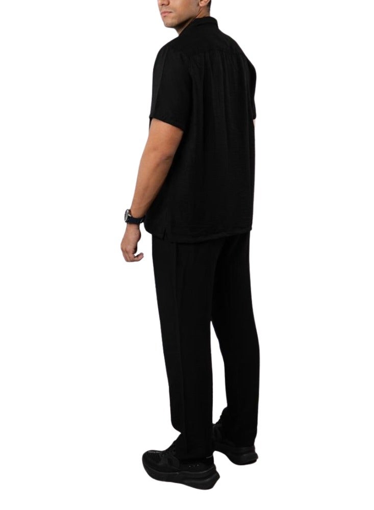 Premium Linen Two-Piece Set, Short Sleeve Shirt and Trousers, Available in Black, White, Beige  - Image 2