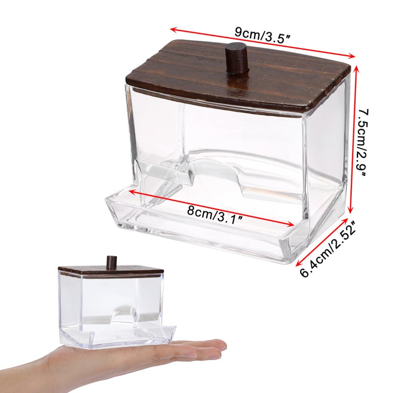 Hipiwe Clear Acrylic Qtip Holder Apothecary Jar With Wood Lid Cotton Ball And Swab Organizer Bathroom Accessories Canister Paperclip Organizer For Cotton Round Pads  Floss Picks - Image 3