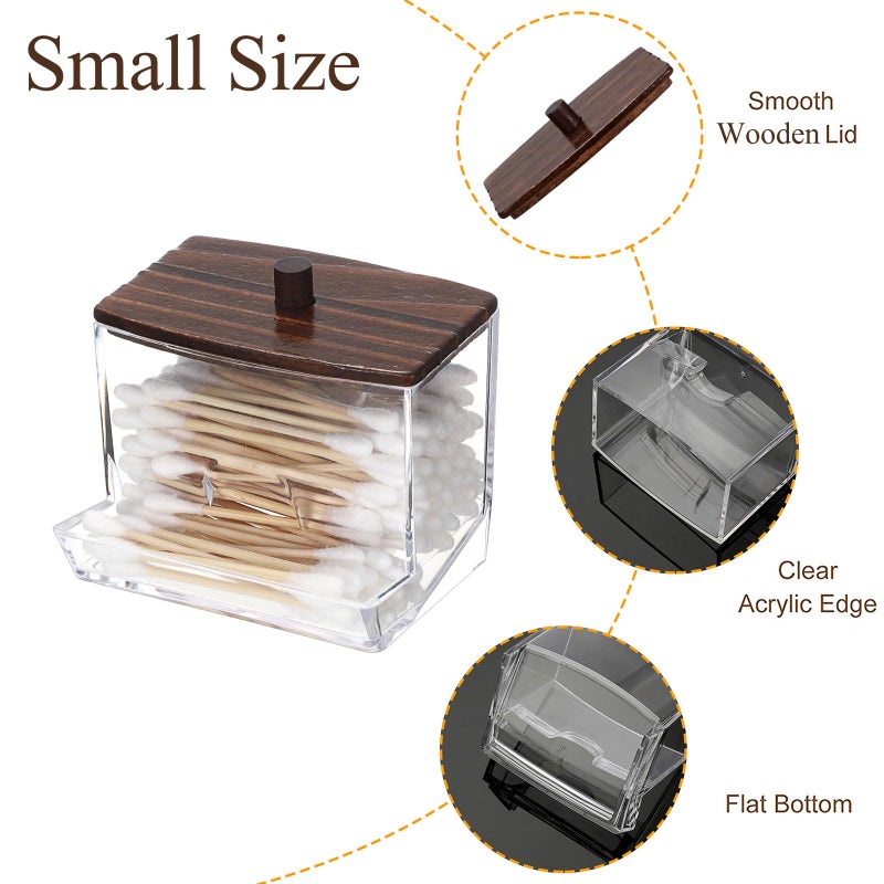 Hipiwe Clear Acrylic Qtip Holder Apothecary Jar With Wood Lid Cotton Ball And Swab Organizer Bathroom Accessories Canister Paperclip Organizer For Cotton Round Pads  Floss Picks - Image 5