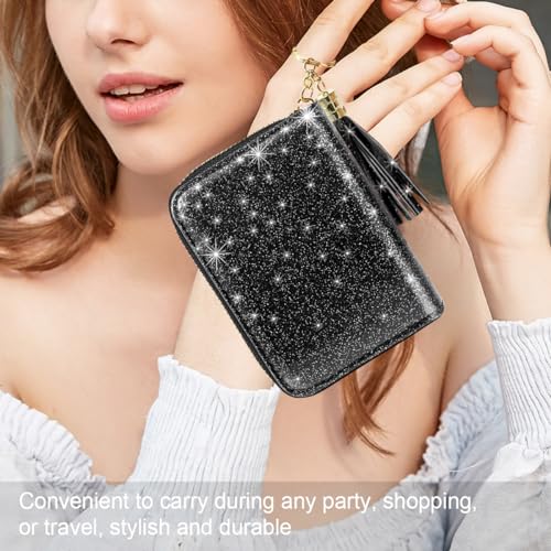 Coco Rossi Women's Small Credit Card Wallet ID Card Case for Girls RFID Glitter Cute Accordion Card Holder -Black Glitter - Image 5